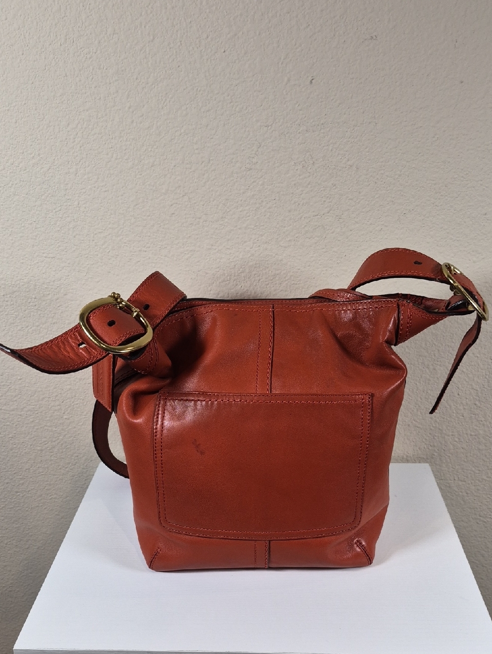 Coach Orange Leather Bleeker Duffle with Tattersall lining - Picture 10 of 16